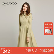 DTLANDO长款秋季连衣裙女高腰显瘦休闲A字裙复古翻领收腰衬衫裙