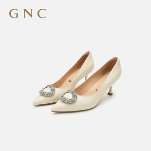 GNC经典高跟鞋女细跟气质优雅浅口单鞋女方钻尖头