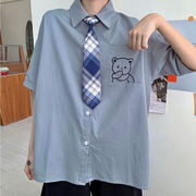 韩版可爱小熊衬衣宽松外穿夏季软妹bf风，衬衫洋气文艺范减龄打底衫