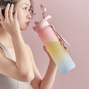 大容量水杯1000ml运动女夏季彩虹网红塑料水瓶便携太空杯健身水壶