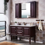 美式橡木浴室柜组合落地式洗手台，面盆柜实木，镜柜洗漱台卫生间
