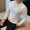 春季韩版修身上衣男士细条纹圆领长袖T恤潮流青年弹力紧身打底衫