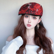 2024春夏季女士鸭舌帽子，时尚花朵贝雷帽韩版可调节前进帽