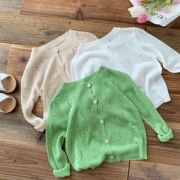 儿童纯色空调衫0-3岁夏季婴幼儿宝宝镂空针织衫，小熊透气潮搭开衫