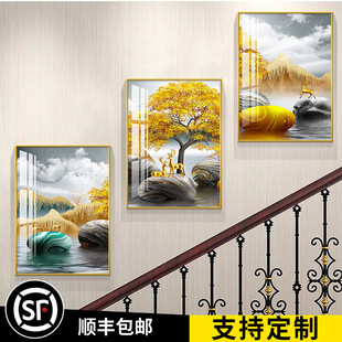 楼梯楼道口间装饰画现代简约客厅墙面，壁画走廊过道复式三联画挂画