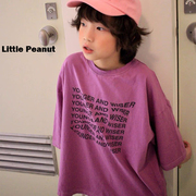 自制款 复古洋气柔软宽松短袖T恤上衣 加大版型简单字母 中性童装