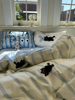 ins少女心条纹小黑猫，床上四件套全棉纯棉1.5m1.8米，被套床单三件套