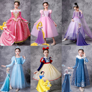 万圣节儿童服装冰雪奇缘，爱莎安娜公主，裙女童迪士尼白雪公主连衣裙