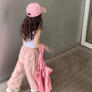 女童夏季裤子2024夏装儿童薄款洋气网红宽松小女孩工装防蚊裤