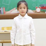 春夏小学生长袖白色蕾丝纯棉衬衫女童中大童翻领花边短袖衬衣