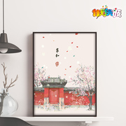 数字油画手工 diy新中式客厅中国风手绘油彩三联装饰画田园复古风