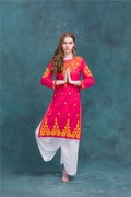 印度女装民族风上衣女，春夏手工刺绣舒适透气纯棉异域风中长款玫红