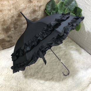 2022lolita宝塔型黑胶防晒公主伞，半自动长柄雨伞晴雨两用女神