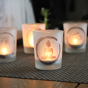 中式图案玻璃烛台现代家居，装饰摆设杯形浪漫香薫蜡烛杯送电子蜡