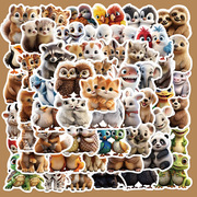 55张两只动物系列贴纸画可爱透明手机壳diy充电宝装饰小图案手账