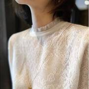 欧洲站白色蕾丝衫女秋冬季2023年小香风设计感气质内搭打底衫
