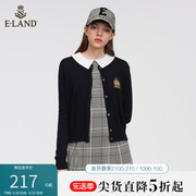 eland衣恋针织开衫女春秋款，学院风针织，开衫毛衣娃娃领上衣