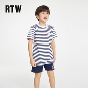 rtw男童条纹t恤夏季时尚，短袖中大童蓝白圆领(白圆领)纯棉美式海军衫潮