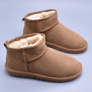 羊皮毛一体雪地靴女短筒懒人，一脚蹬保暖羊毛，防滑学生面包真皮棉鞋