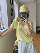v领纯色t恤女2024年夏季套头衫，宽松休闲上衣时尚气质