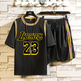 乔丹联名假两件短袖篮球服，运动套装男孩夏季23号詹姆斯球衣大