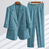 湖蓝色西装外套女2023早春新气质洋气设计感小众七分袖西服女上衣