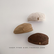 韩系复古儿童帽子秋冬季时尚男女宝宝贝雷帽，春天凹造型画家前进帽