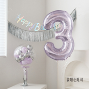 ins42寸水晶紫色系梦幻，浪漫数字气球，生日会布置装饰婚礼拍照道具