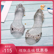 果冻凉鞋女夏季水晶塑料仙女包跟鞋透明鱼嘴蝴蝶结水钻平底鞋女