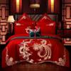 结婚床上用品四件套全棉磨毛床单被罩红色百子图婚庆新婚龙凤刺绣