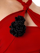 拉丁舞玫瑰花胸针发卡头饰表演舞台红色缎面，饰品她舞黑色