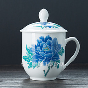 醴陵釉下五彩陶瓷杯子创意带盖茶杯水杯办公会议室泡茶杯梅花
