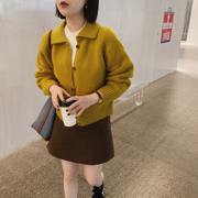 misslady黄色法式韩版全羊毛针织衫秋冬毛衣长袖开衫外套上衣