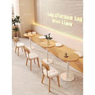 原木风网红咖啡厅奶茶店卡座沙发靠墙实木甜品餐厅桌椅定制长条凳
