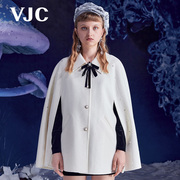 vjc威杰思秋冬女装，米白小个子大衣小香风，毛呢斗篷外套