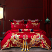 中式刺绣全棉婚庆四件套红色床单被套纯棉陪嫁结婚床上用品多件套
