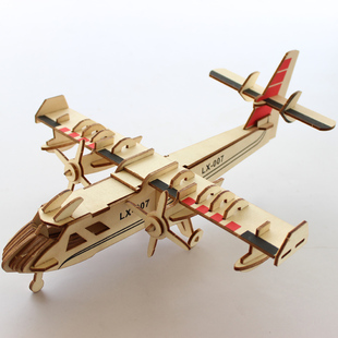 木头歼20航模飞机模型，拼装仿真手工积木质，3d立体拼图儿童木制玩具