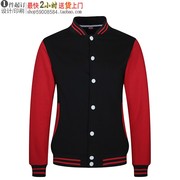 ls-1090纽扣棒球服女开衫，外套休闲大码卫衣，工作服班服定制黑红色
