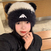 熊猫毛绒帽女秋冬季韩版大头围针织毛线帽显脸小保暖护耳毛毛帽子
