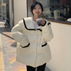 大码女装2024冬季韩版学院风宽松大翻领撞色减龄加厚棉衣棉服
