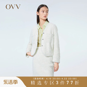 OVV春夏女装别致织带经典粗花呢七分袖质感针织外套