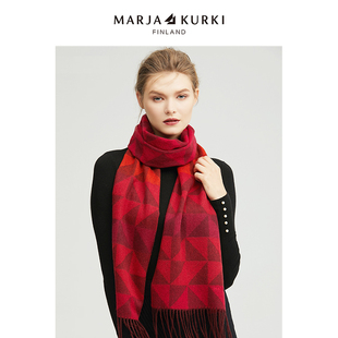 MARJAKURKI玛丽亚古琦红色格子羊毛围巾女冬季高级感围脖男女同款