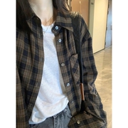 高级感格子长袖衬衫女秋冬2022设计感小众宽松上衣外套ins潮