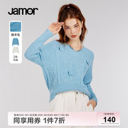 jamor冬季v领针织衫女设计感小众，甜美文艺毛衣加末