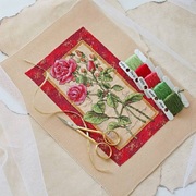 法国dmc绣线配置十字绣，套件亚麻色棉布14cthc-961dim玫瑰花
