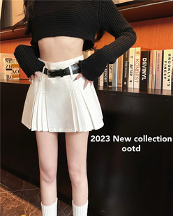 大码白色百褶裙女2023春夏，设计感小众a字，短裙显瘦高腰半身裙
