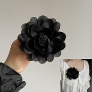 黑色大花朵胸针高质感(高质感)气质，缎面布艺花朵胸花超美外套配饰别针夹子