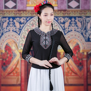天山美翼舞蹈服维吾尔族绣花七分袖，服饰民族风，新疆舞演出服女上衣