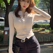 韩国2024春秋修身洋气打底小衫短款长袖T恤女拉链外套女上衣