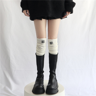 过膝堆堆袜套字母刺绣，韩国东大门棉质，秋冬辣妹显瘦长筒袜小腿袜套